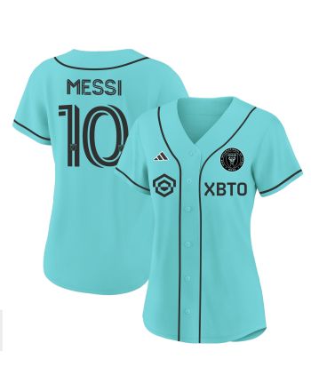 Lionel Messi Inter Miami Baseball Cool Base Women Jersey - Stitched - Tourquise